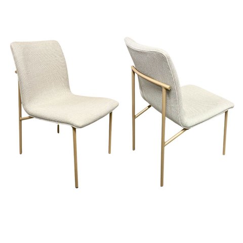 Cadeira Lisa Jantar Cozinha Estofada em Linho Pé Dourado Acetinado Kit 2 Unidades