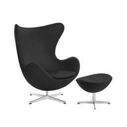 Poltrona Egg com Puff Base em Alumínio Couro Natural Preto - 1