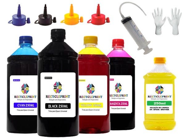 Compatível: 1250ml Solução De Limpeza + Tinta Epson L355 L365 L375 L395 L3110 L3150 - 1