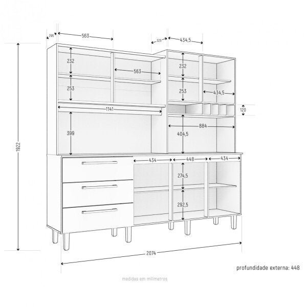 Armário de Cozinha 6 Portas 3 Gavetas Mega Yescasa - 3