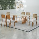 Ver imagem 1 de Conjunto Sala de Jantar Mesa 160cm Tampo de 4 cm com 6 Cadeiras Liz Marrom/Cinamomo/Off White/Veludo Palha