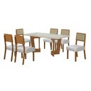 Ver imagem 2 de Conjunto Sala de Jantar Mesa 160cm Tampo de 4 cm com 6 Cadeiras Liz Marrom/Cinamomo/Off White/Veludo Palha