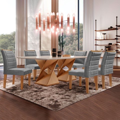 Conjunto Sala de Jantar Genova Tampo Vidro/MDF com 6 Cadeiras Genova Smart Plus Cel Móveis