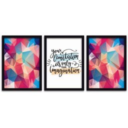 Conjunto Quadros Decorativos 3 pçs MDF 30x40 Forma Frases 2 - Moldura Preta - 1