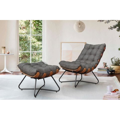 Poltrona Costela Decorativa com Puff Madeira Eva Preto-grafite