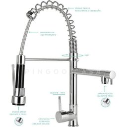 Cuba para Cozinha Pia Inox com Acessórios e Tábua Carajás e Torneira Gourmet Monocomando Munim - 6