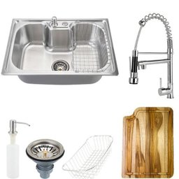 Cuba para Cozinha Pia Inox com Acessórios e Tábua Carajás e Torneira Gourmet Monocomando Munim - 1