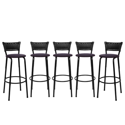 Kit 5 Banquetas para Bancada Banco Alto Junco Preto Balcão Cozinha Gourmet Bar Área de Lazer Piscina