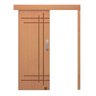Porta de Correr Frisada Natural Kit de Madeira Com Fechadura 210X92 CM-03 - 1