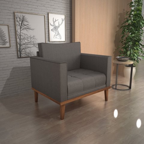 Poltrona Decorativa Madeira Maciça Linho Luca Bom Pastor