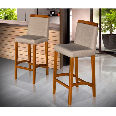 Banqueta Dubai Alta Bar Luxo Pés em Madeira Maciça Área Gourmet Balcão Sacada Hall Cor Bege