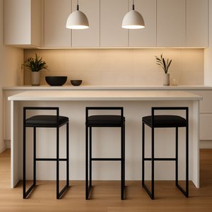 Kit 3 Banquetas Balcão Alta Corino Ferro Cozinha Bistro:preto
