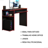 Mesa Gamer Escrivaninha para Computador com Prateleira Elevada para Cpu – Preto/vermelho - 5