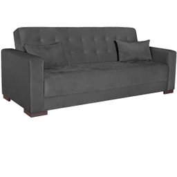 Sofá Cama 3 Lugares Jobim Linho Cinza Escuro - ADJ Decor - 2