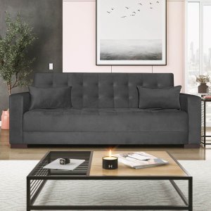 Sofá Cama 3 Lugares Jobim Linho Cinza Escuro - ADJ Decor