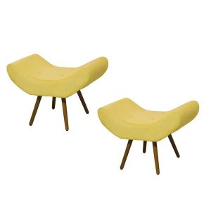 Kit 2 Puffs Banqueta Emília Suede Liso Amarelo - Sa Móveis