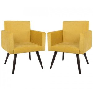 Kit 2 Poltronas Decorativa Pés Palito Tabaco Nina Suede Amarelo - Sa Móveis