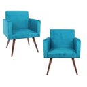 Ver imagem 1 de Kit 2 Poltronas Decorativas Pés Palito Nina Suede Azul Turquesa - Sa Móveis