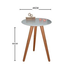 Mesa de Canto Pés Palito Amadeirado com Tampo Vidro 45cm Off White 60cm - 2
