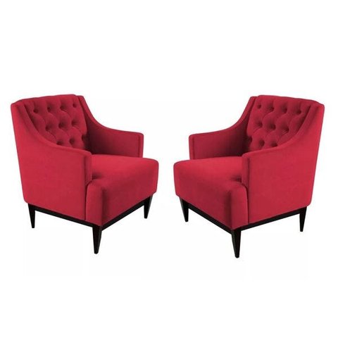 Kit 2 Poltronas Decorativa Clássica Capitonê Suede Vermelho - Sa Móveis