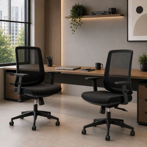 Kit 2 Cadeiras Netflex Ergonômicas para Escritório Netmobil Sistema Syncron Giratória Reclinável