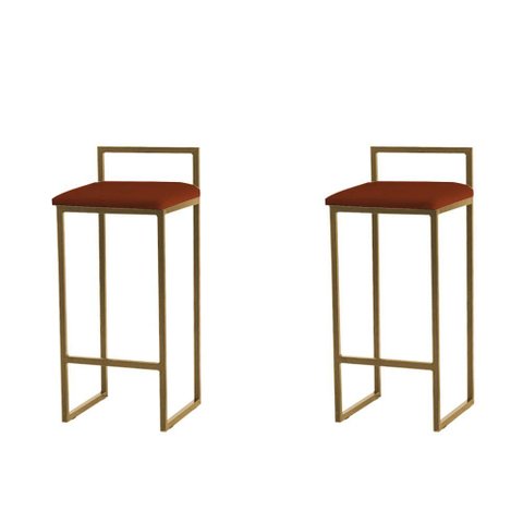 Kit 2 Banquetas Altas Estofadas Suede Pietra Base Dourada:telha