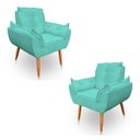 Ver imagem 1 de Kit 2 Poltrona Decorativa Opala Pés Palito Sued Azul Turquesa - Kimi Design