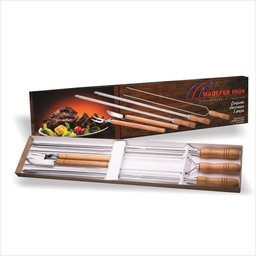 Kit Conjunto Churrasco 5 Peças Inox Gaucho 3 Espetos 85cm - 5