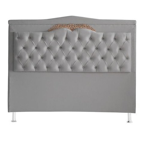Cabeceira de Cama Box Barcelona Queen 160 Cm Capitonê Retro Botão Encapados Suede Prata do Lar Móvei