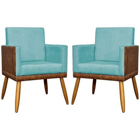 Kit 2 Poltronas Decorativa para Sala Recepção Escritório Consultório Lis Corino Peroba e Suede