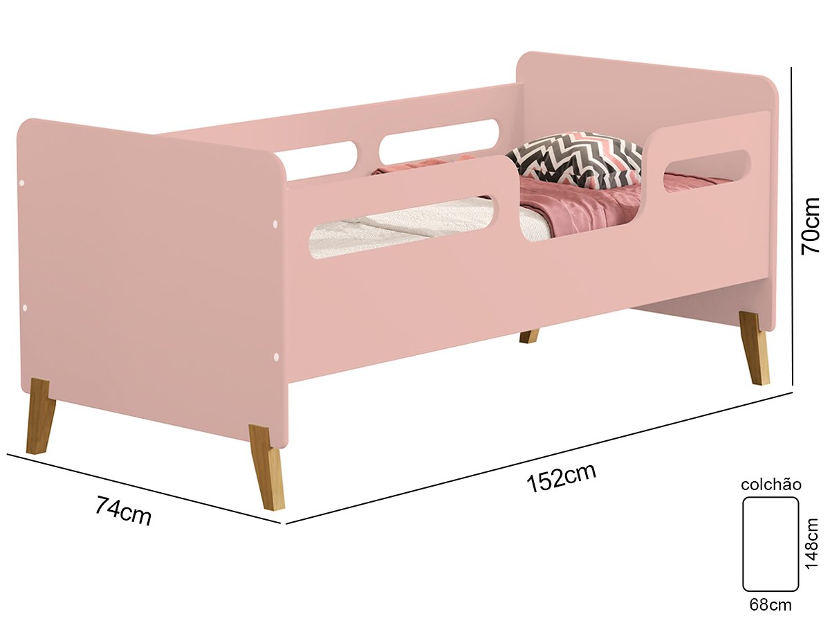 Cama Infantil Cecilia com Grade Proteção Rosa - 3