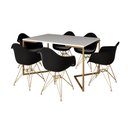 Ver imagem 2 de Mesa Jantar Industrial Branca 137x90cm Base V com 6 Poltronas Eames Eiffel Daw Pretas Base Dourada
