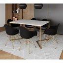 Ver imagem 1 de Mesa Jantar Industrial Branca 137x90cm Base V com 6 Poltronas Eames Eiffel Daw Pretas Base Dourada