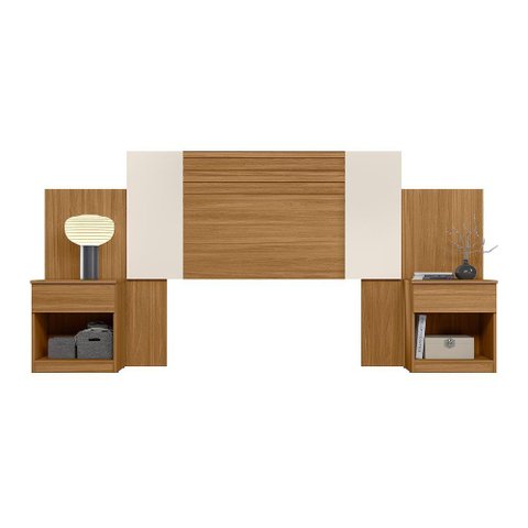 Cabeceira Araguaia 235cm com Mesa de Cabeceira Freijó Off White Cinza Flex Moval