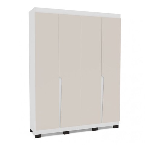 Roupeiro Casal 4 Portas 4 Gavetas Porto Branco e Creme Politorno