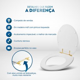Assento Sanitário Convencional Oval Sterling Silver para Vaso Ideal Standard com Ferragem Dourada - 5 Assento Sanitário Convencional Oval Sterling Silver para Vaso Ideal Standard com Ferragem Dourada - 5