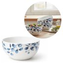 Ver imagem 2 de Jogo 4 Tigelas Cerâmica Branca Premium Folhagens Azul Beli Collection 550ml