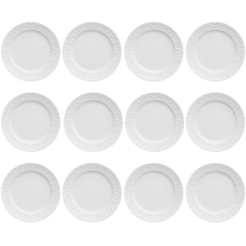 12 Pratos de Sobremesa 20,5cm Porcelana Tassel Germer Branco Redondo Mesa Posta