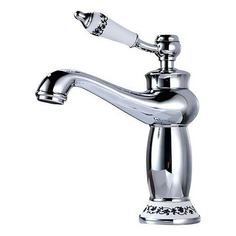 Torneira Lavabo Prata com Porcelana Monocomando Retrô Luxo Prateado Brilhante