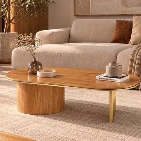 Mesa de Centro Oval Aurora 137 cm Mel/Gold