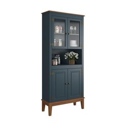 Cristaleira de Madeira Maciça 4 Portas Azul Petróleo - 1