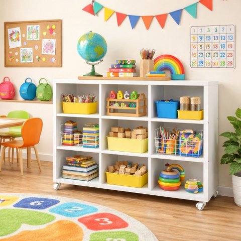Nicho Organizador e Estante Livros Industrial Multiuso sem Gavetas com Rodizios Cor Branco