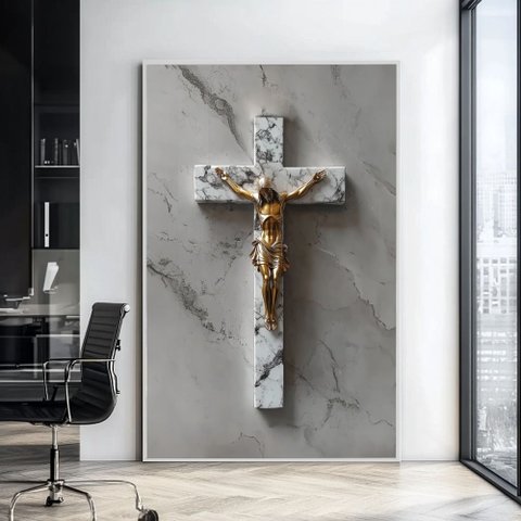 Quadro Crucifixo Jesus: Moldura Branca/ 40x60