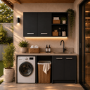 Ver imagem 6 de Armário Multiuso Aéreo 2 Portas com Nichos para Lavanderia Área de Serviço e Cozinha - Preto