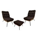 Ver imagem 1 de Kit 02 Poltronas e 01 Puff Costela Suede Marrom Escuro