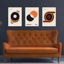 Ver imagem 2 de Kit 3 Quadros Bauhaus Laranja e Preto - Círculos 33x24cm:moldura Preta