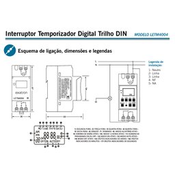 Interruptor Temporizador Digital Trilho DIN LETM4004 Exatron - 4