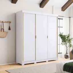 Guarda Roupa Casal Porto 3 Portas Correr 100% Mdf - Ideal para Ambientes Pequenos:branco - 1