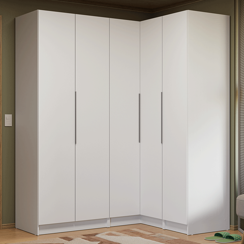 Guarda-roupa Modulado de Canto 310 Cm 5 Portas 2 Gavetas Branco Neo Madesa 02
