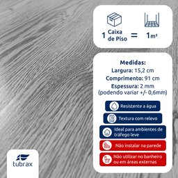 Piso Vinílico Autocolante Amadeirado Régua M² Cinza Tubrax - 3